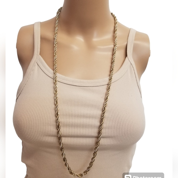 MONET LONG GOLD & SILVERTONE TWIST ROPE CHAIN NECKLACE - Picture 1 of 7